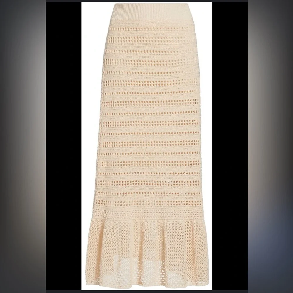 A.L.C. Amaya Skirt Open Weave Crochet Flounce Ruffle Hem Midi Skirt, Size Small - Picture 6 of 7